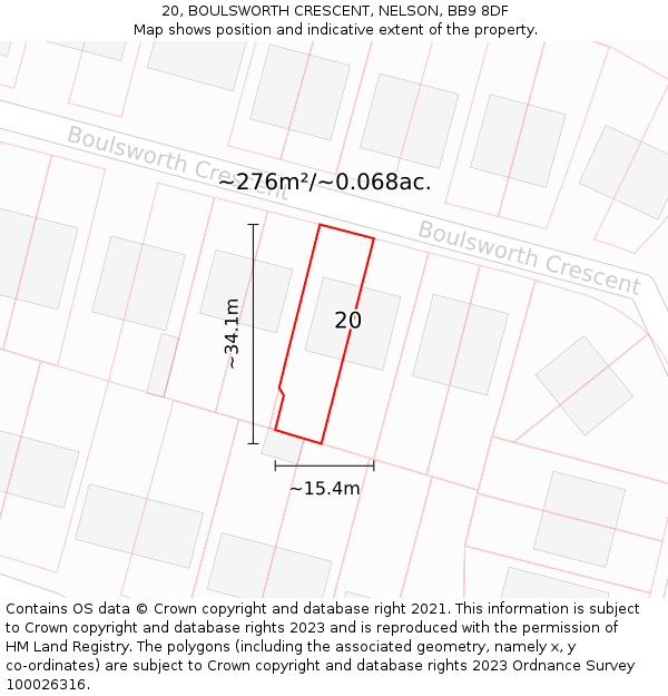 20, BOULSWORTH CRESCENT, NELSON, BB9 8DF: Plot and title map