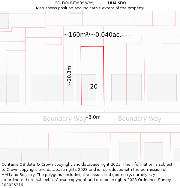 20, BOUNDARY WAY, HULL, HU4 6DQ: Plot and title map