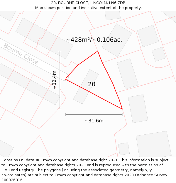 20, BOURNE CLOSE, LINCOLN, LN6 7DR: Plot and title map