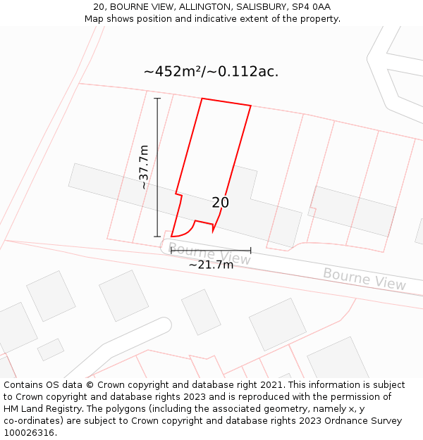 20, BOURNE VIEW, ALLINGTON, SALISBURY, SP4 0AA: Plot and title map