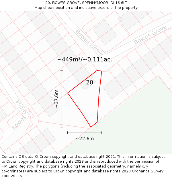 20, BOWES GROVE, SPENNYMOOR, DL16 6LT: Plot and title map