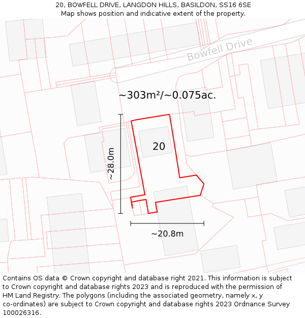 20, BOWFELL DRIVE, LANGDON HILLS, BASILDON, SS16 6SE: Plot and title map