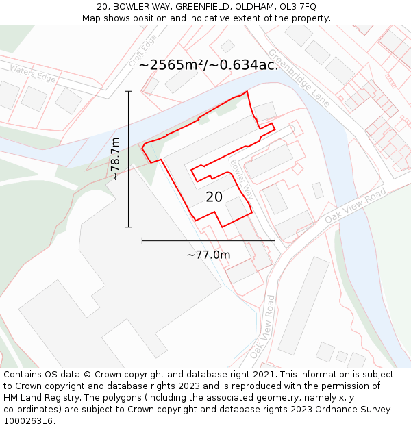 20, BOWLER WAY, GREENFIELD, OLDHAM, OL3 7FQ: Plot and title map