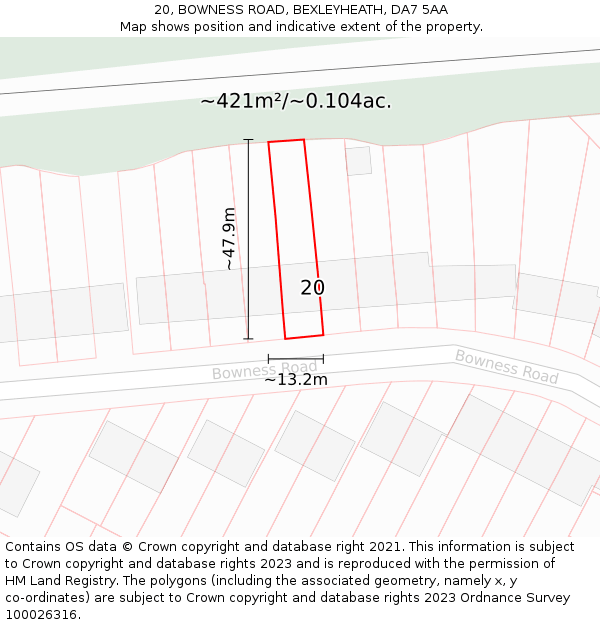 20, BOWNESS ROAD, BEXLEYHEATH, DA7 5AA: Plot and title map