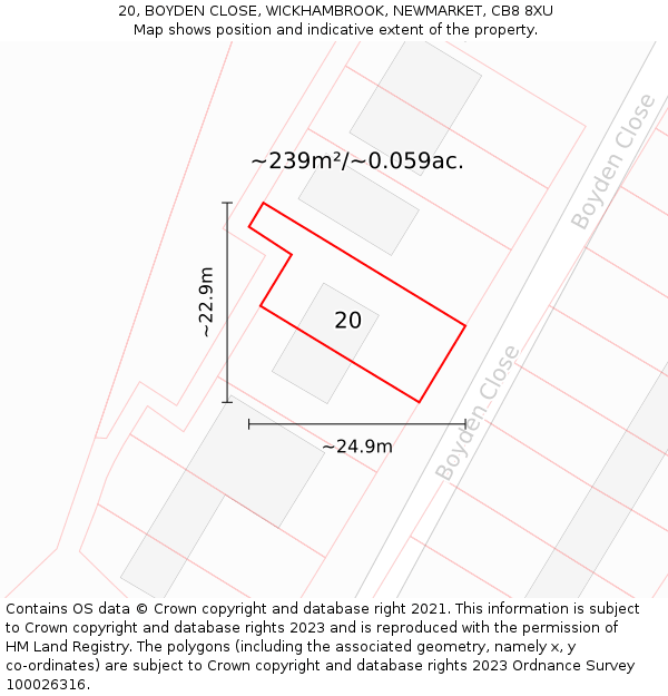 20, BOYDEN CLOSE, WICKHAMBROOK, NEWMARKET, CB8 8XU: Plot and title map