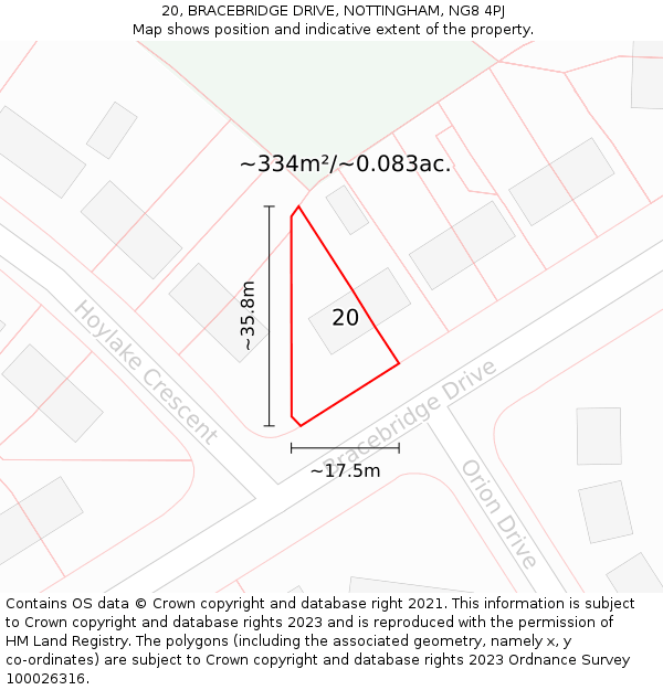 20, BRACEBRIDGE DRIVE, NOTTINGHAM, NG8 4PJ: Plot and title map