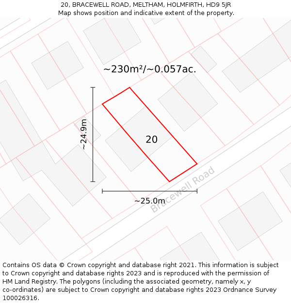 20, BRACEWELL ROAD, MELTHAM, HOLMFIRTH, HD9 5JR: Plot and title map