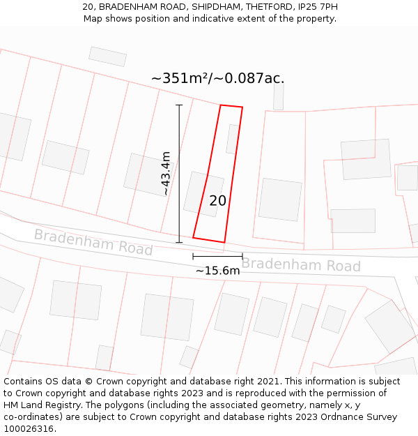 20, BRADENHAM ROAD, SHIPDHAM, THETFORD, IP25 7PH: Plot and title map