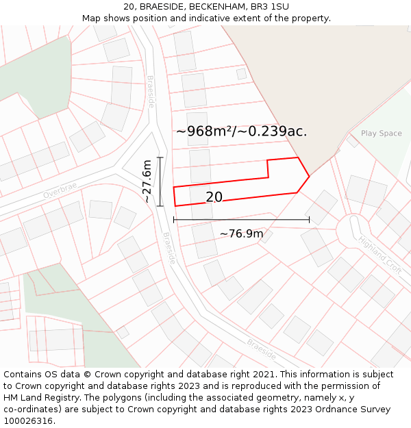 20, BRAESIDE, BECKENHAM, BR3 1SU: Plot and title map
