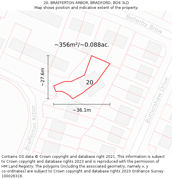 20, BRAFFERTON ARBOR, BRADFORD, BD6 3LD: Plot and title map