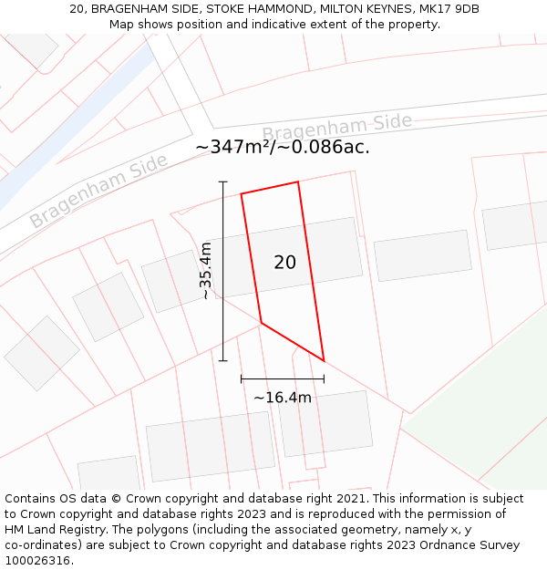 20, BRAGENHAM SIDE, STOKE HAMMOND, MILTON KEYNES, MK17 9DB: Plot and title map
