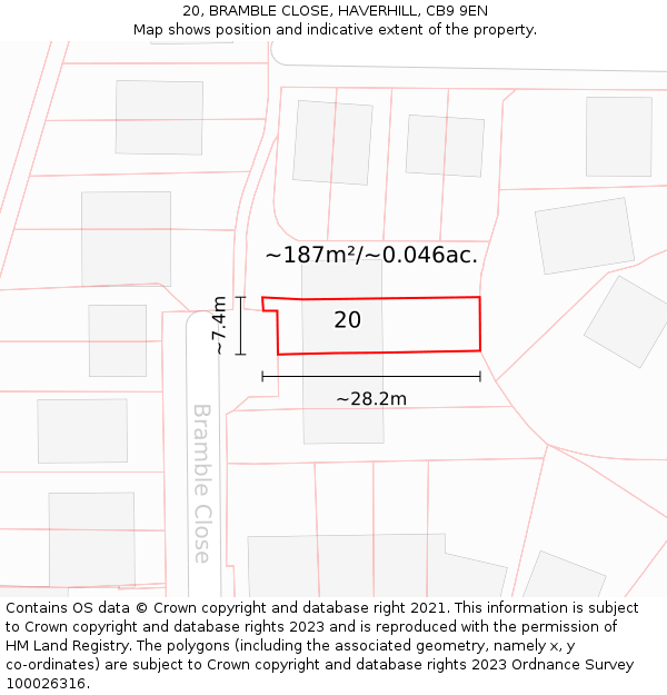 20, BRAMBLE CLOSE, HAVERHILL, CB9 9EN: Plot and title map