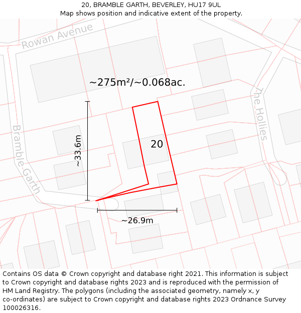 20, BRAMBLE GARTH, BEVERLEY, HU17 9UL: Plot and title map