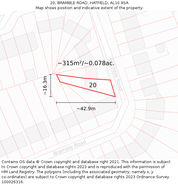 20, BRAMBLE ROAD, HATFIELD, AL10 9SA: Plot and title map