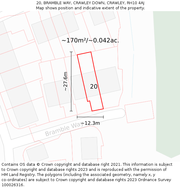 20, BRAMBLE WAY, CRAWLEY DOWN, CRAWLEY, RH10 4AJ: Plot and title map
