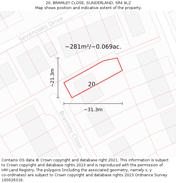 20, BRAMLEY CLOSE, SUNDERLAND, SR4 9LZ: Plot and title map