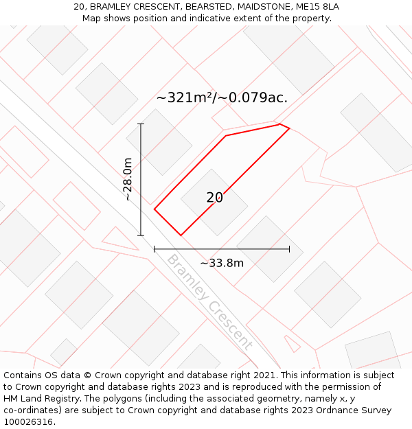 20, BRAMLEY CRESCENT, BEARSTED, MAIDSTONE, ME15 8LA: Plot and title map