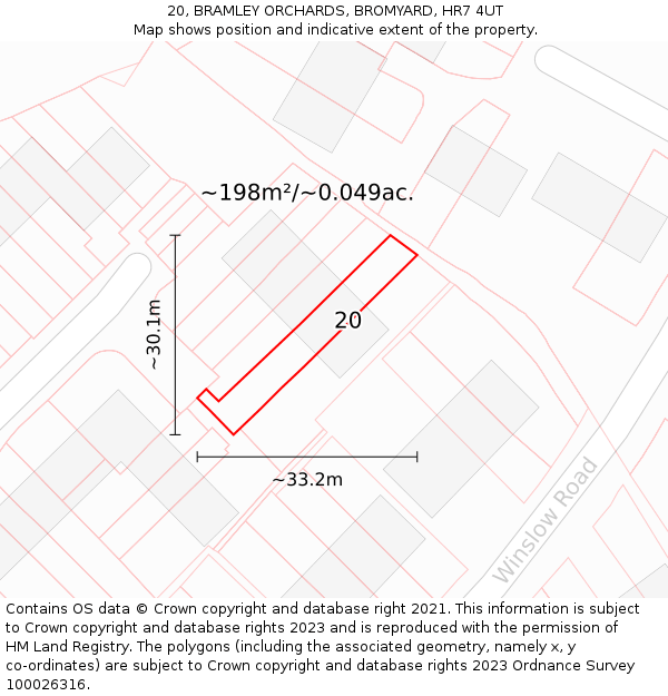 20, BRAMLEY ORCHARDS, BROMYARD, HR7 4UT: Plot and title map