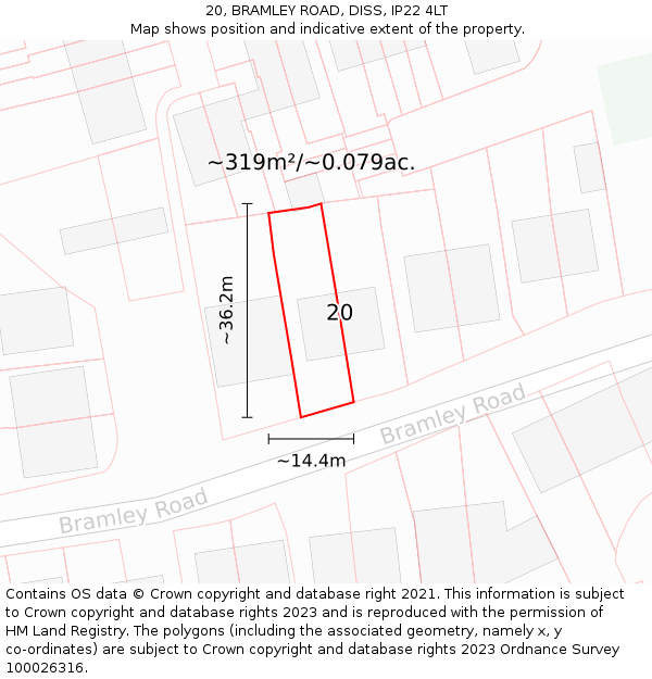 20, BRAMLEY ROAD, DISS, IP22 4LT: Plot and title map