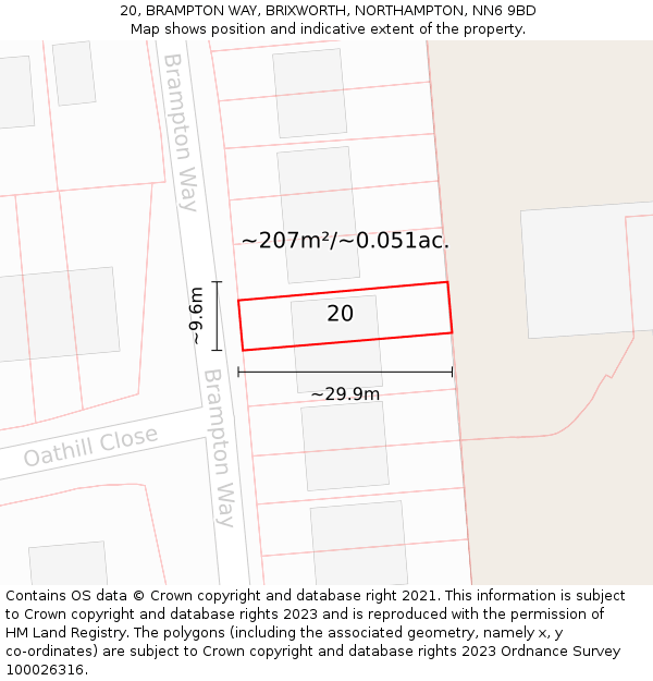 20, BRAMPTON WAY, BRIXWORTH, NORTHAMPTON, NN6 9BD: Plot and title map