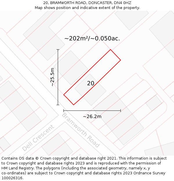 20, BRAMWORTH ROAD, DONCASTER, DN4 0HZ: Plot and title map
