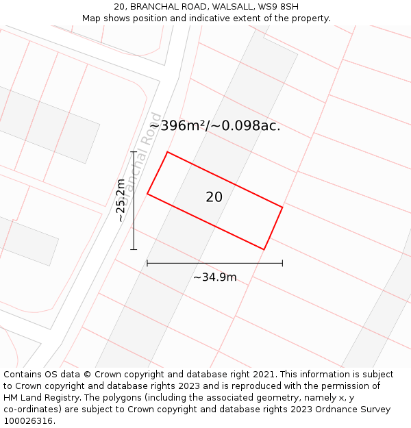 20, BRANCHAL ROAD, WALSALL, WS9 8SH: Plot and title map