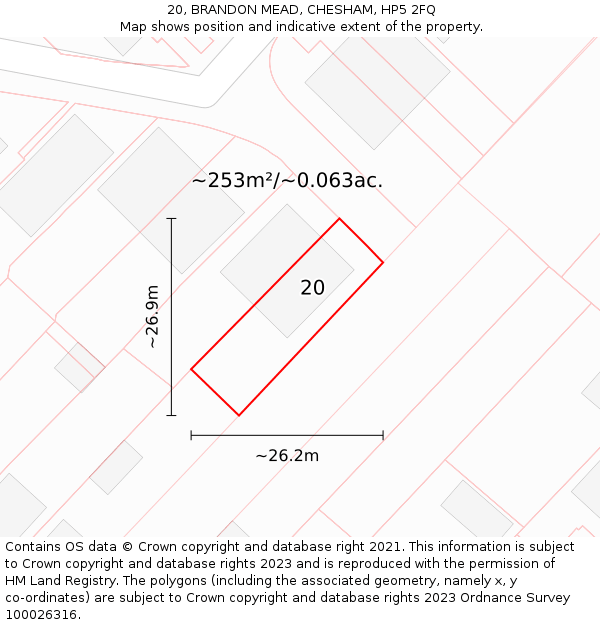 20, BRANDON MEAD, CHESHAM, HP5 2FQ: Plot and title map
