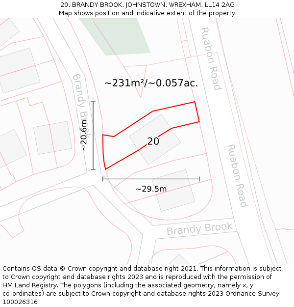 20, BRANDY BROOK, JOHNSTOWN, WREXHAM, LL14 2AG: Plot and title map