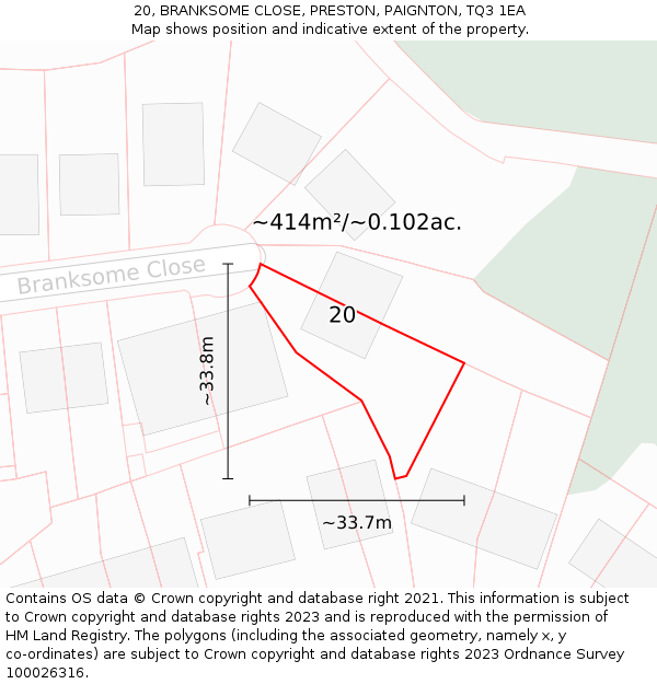 20, BRANKSOME CLOSE, PRESTON, PAIGNTON, TQ3 1EA: Plot and title map
