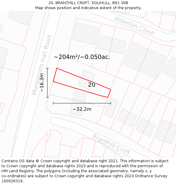 20, BRANTHILL CROFT, SOLIHULL, B91 3XB: Plot and title map