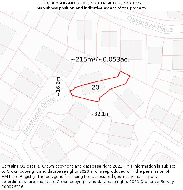 20, BRASHLAND DRIVE, NORTHAMPTON, NN4 0SS: Plot and title map