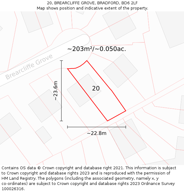 20, BREARCLIFFE GROVE, BRADFORD, BD6 2LF: Plot and title map