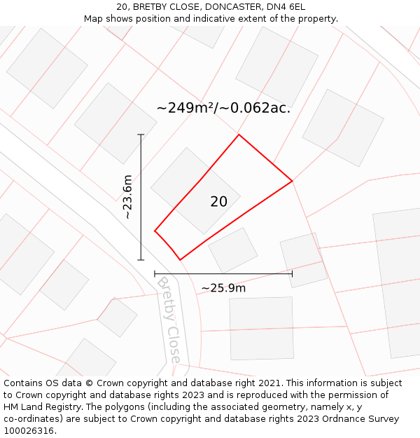20, BRETBY CLOSE, DONCASTER, DN4 6EL: Plot and title map