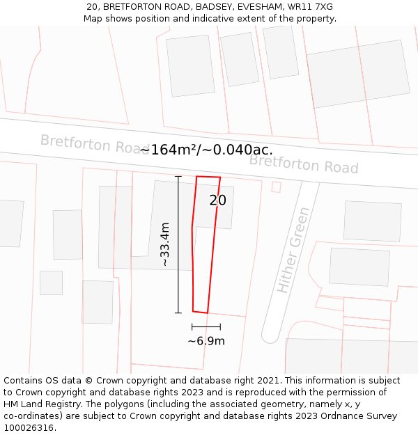 20, BRETFORTON ROAD, BADSEY, EVESHAM, WR11 7XG: Plot and title map