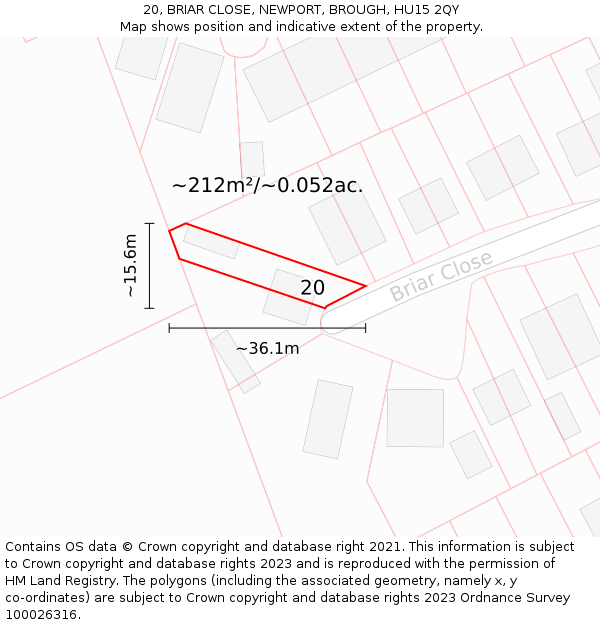 20, BRIAR CLOSE, NEWPORT, BROUGH, HU15 2QY: Plot and title map