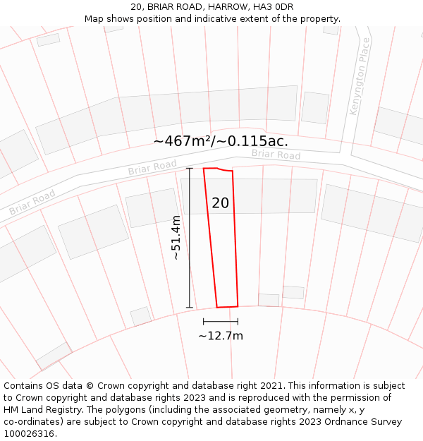 20, BRIAR ROAD, HARROW, HA3 0DR: Plot and title map