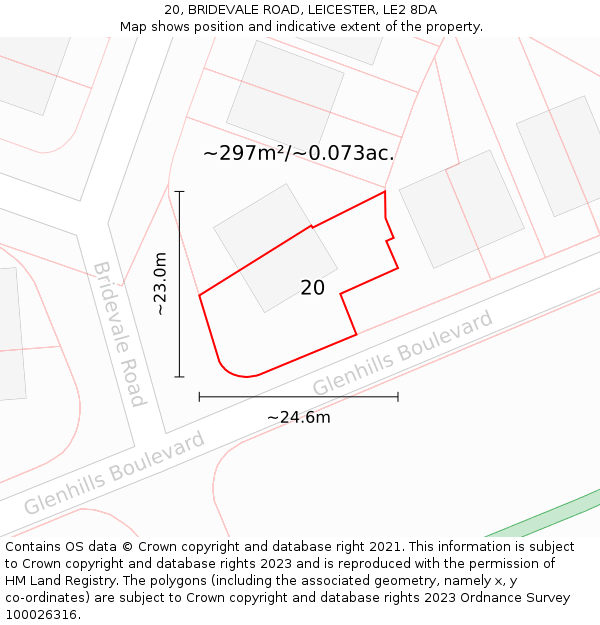20, BRIDEVALE ROAD, LEICESTER, LE2 8DA: Plot and title map