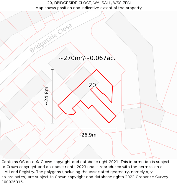 20, BRIDGESIDE CLOSE, WALSALL, WS8 7BN: Plot and title map