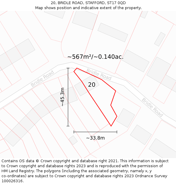 20, BRIDLE ROAD, STAFFORD, ST17 0QD: Plot and title map