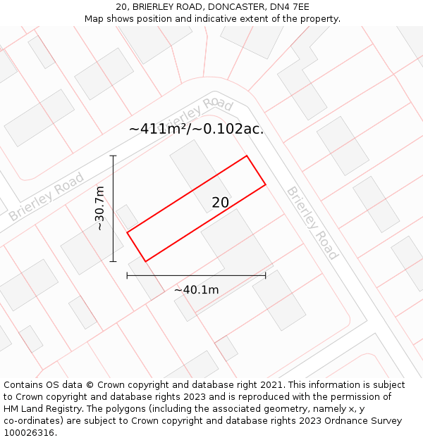 20, BRIERLEY ROAD, DONCASTER, DN4 7EE: Plot and title map