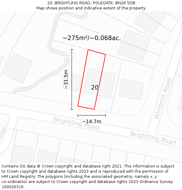 20, BRIGHTLING ROAD, POLEGATE, BN26 5DB: Plot and title map