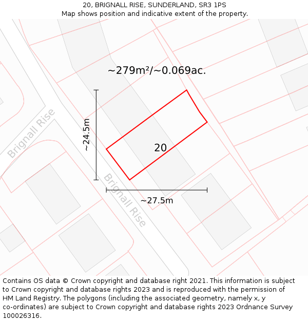 20, BRIGNALL RISE, SUNDERLAND, SR3 1PS: Plot and title map