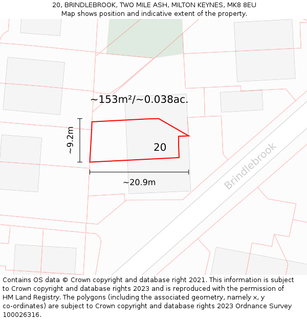 20, BRINDLEBROOK, TWO MILE ASH, MILTON KEYNES, MK8 8EU: Plot and title map
