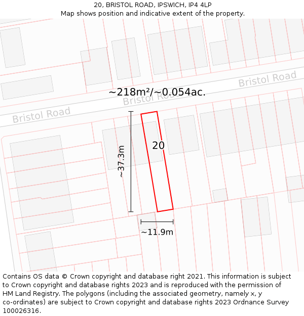 20, BRISTOL ROAD, IPSWICH, IP4 4LP: Plot and title map