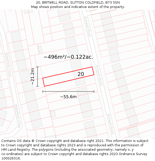 20, BRITWELL ROAD, SUTTON COLDFIELD, B73 5SN: Plot and title map