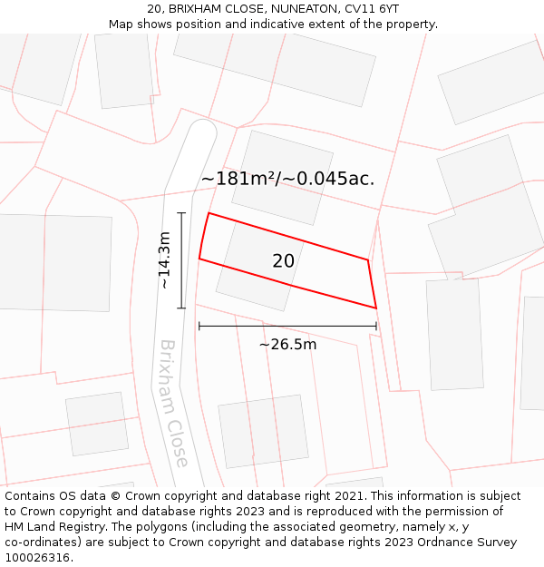 20, BRIXHAM CLOSE, NUNEATON, CV11 6YT: Plot and title map
