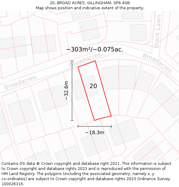 20, BROAD ACRES, GILLINGHAM, SP8 4SB: Plot and title map