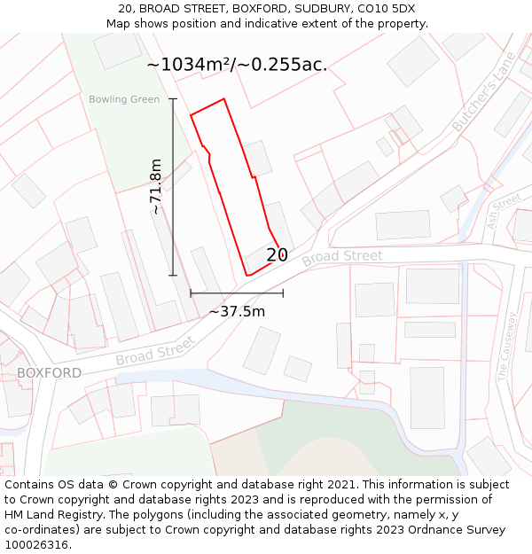 20, BROAD STREET, BOXFORD, SUDBURY, CO10 5DX: Plot and title map