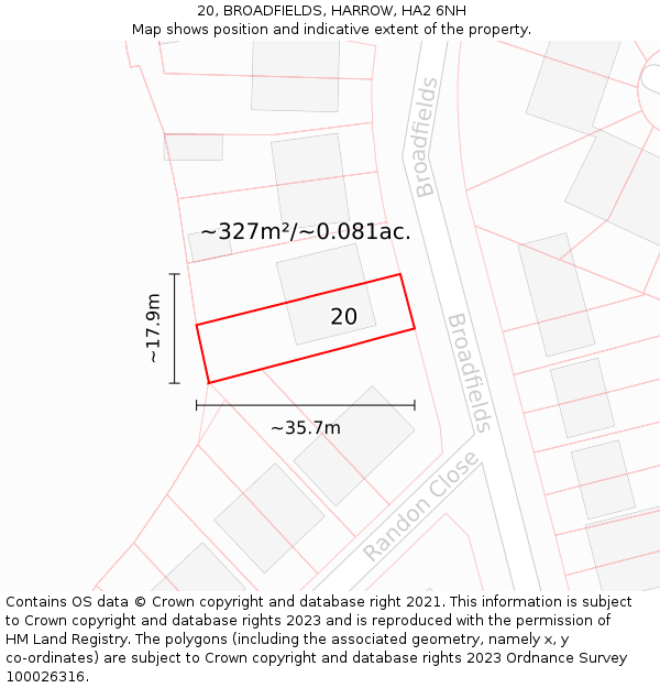 20, BROADFIELDS, HARROW, HA2 6NH: Plot and title map