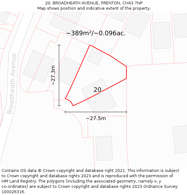 20, BROADHEATH AVENUE, PRENTON, CH43 7NP: Plot and title map